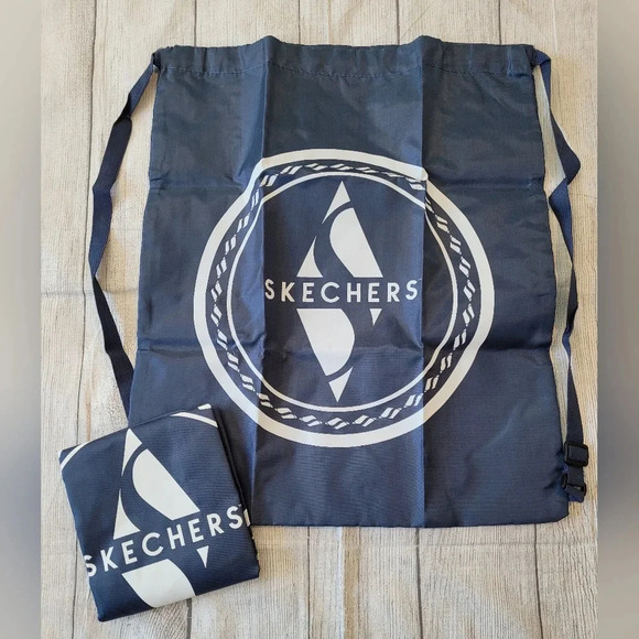 NEW Lot Of 2 Skechers Nylon Cinch Top Bag Backpack Drawstring Blue Packable - Picture 1 of 5